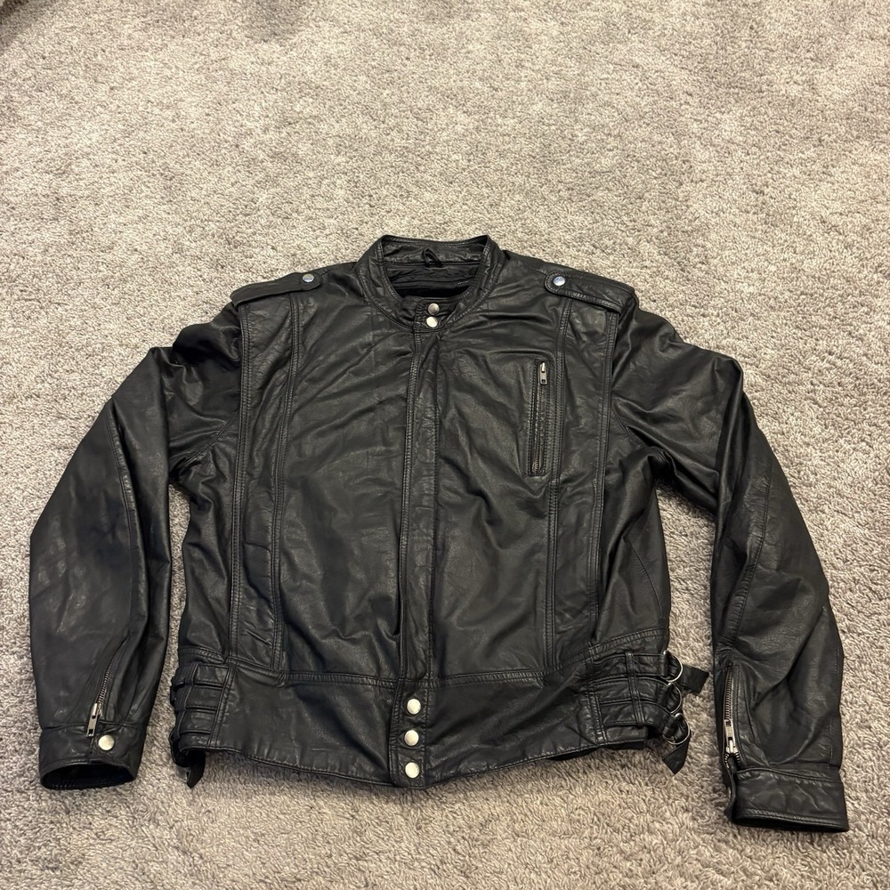 Vintage Bermans Black Leather Bomber Aviator Jacket Sherpa Lined 46L 80s Moto